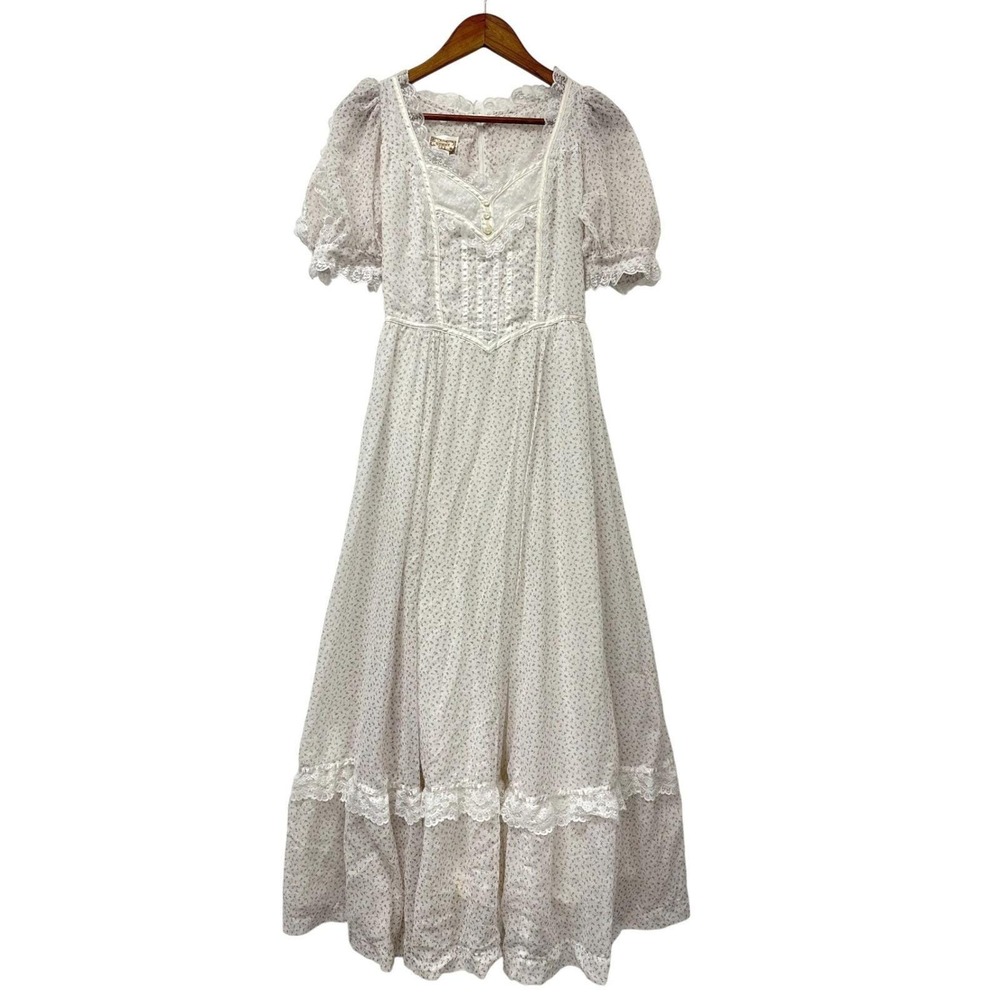 Vintage 1970s Gunne Sax Floral Lace Prairie Cottagecore Maxi Dress XS/S - Picture 2 of 9